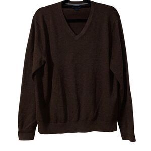 Lands End Fine Gauge Supima Cotton V-neck Sweater dark brown Large
